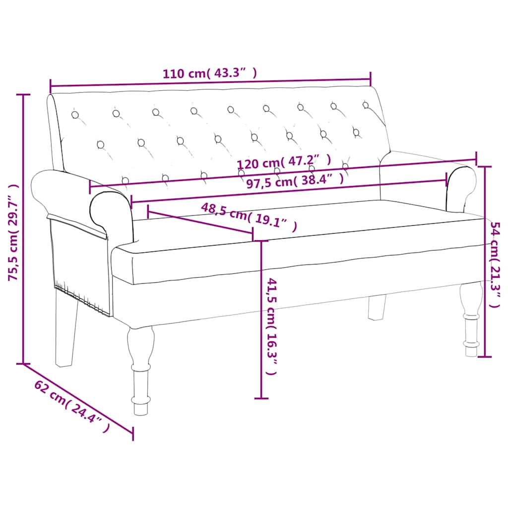 Klupa s naslonom tamno siva 120x62x75,5 cm tkanina