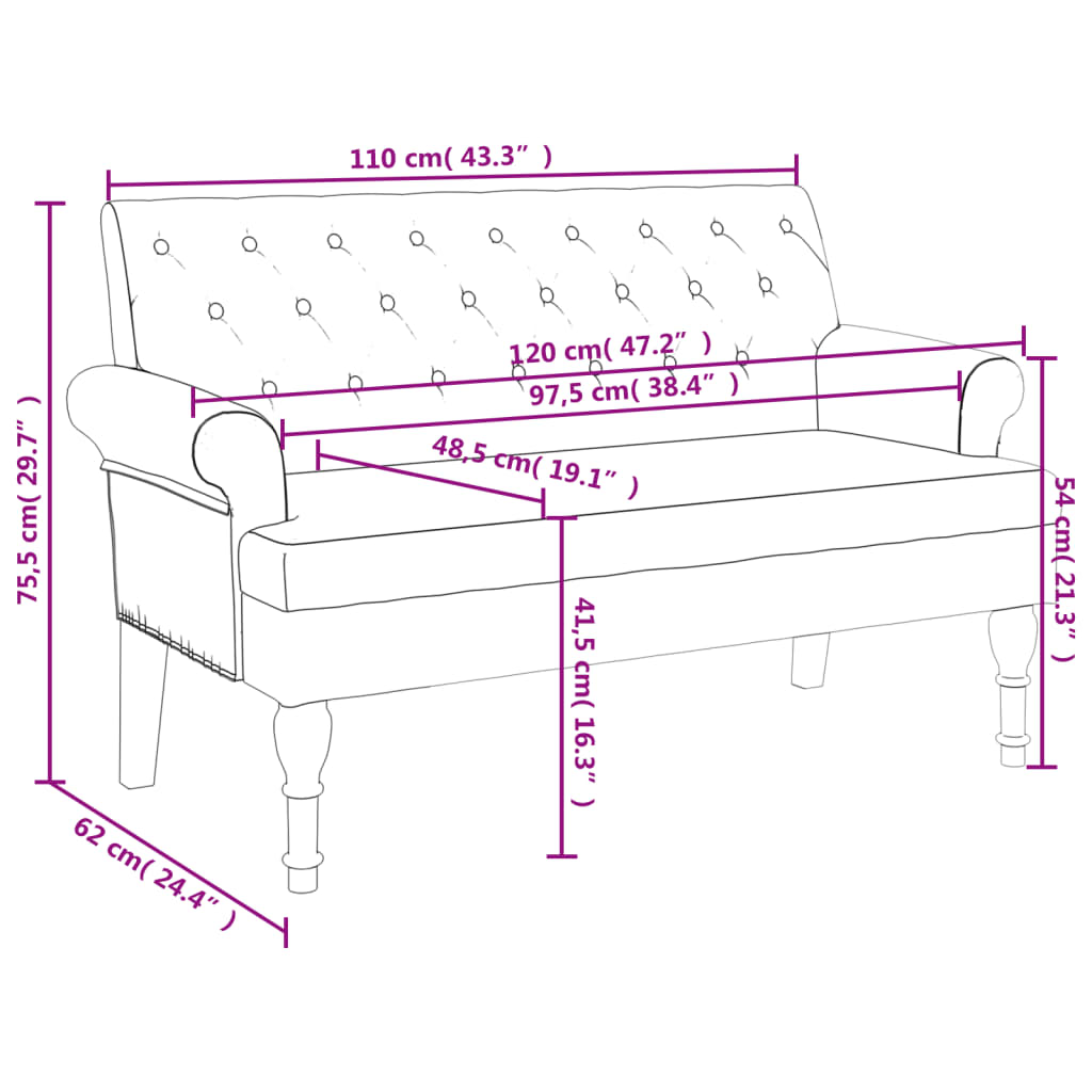 Klupa s naslonom plava 120 x 62 x 75,5 cm od tkanine