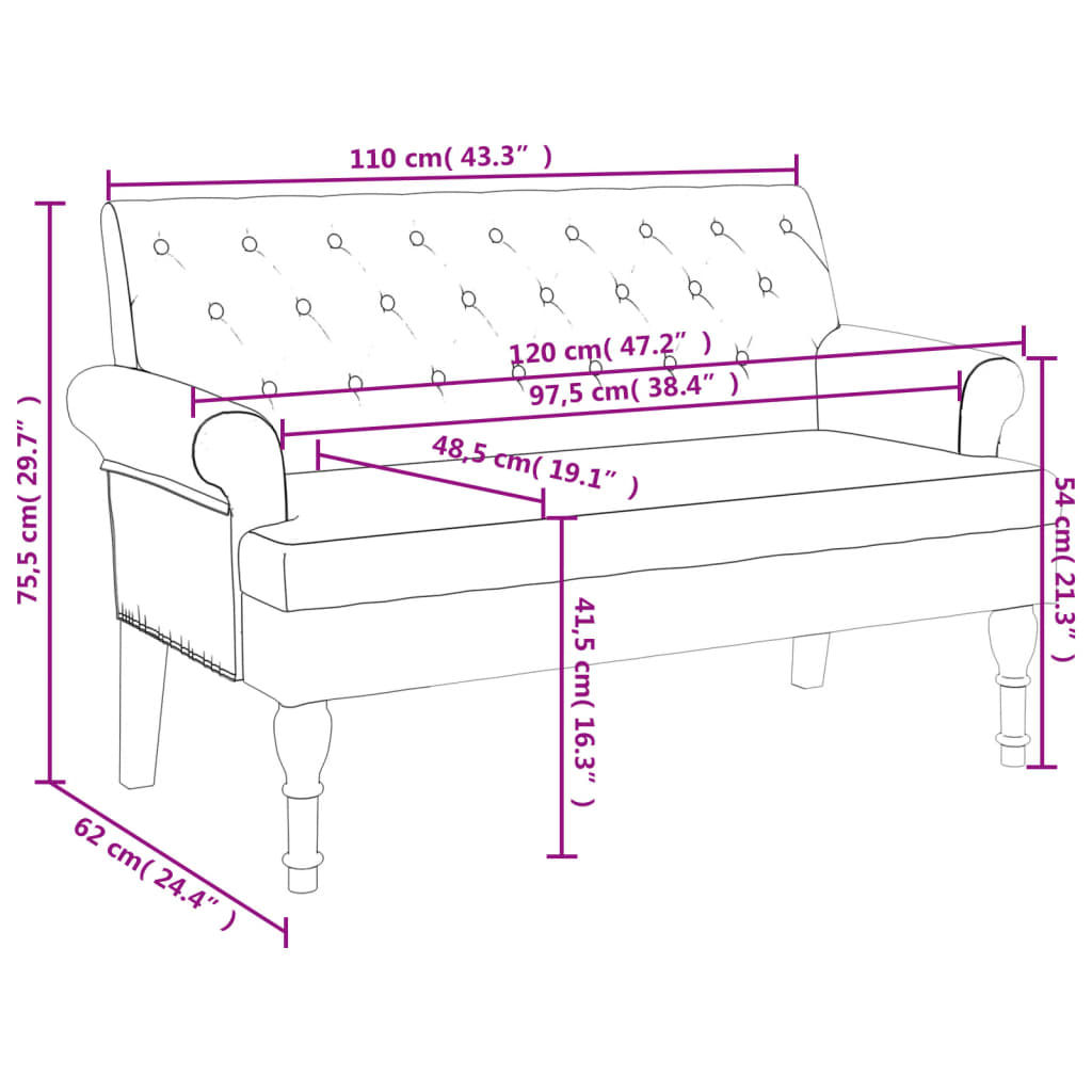 Klupa s naslonom boja vina 120 x 62 x 75,5 cm od tkanine