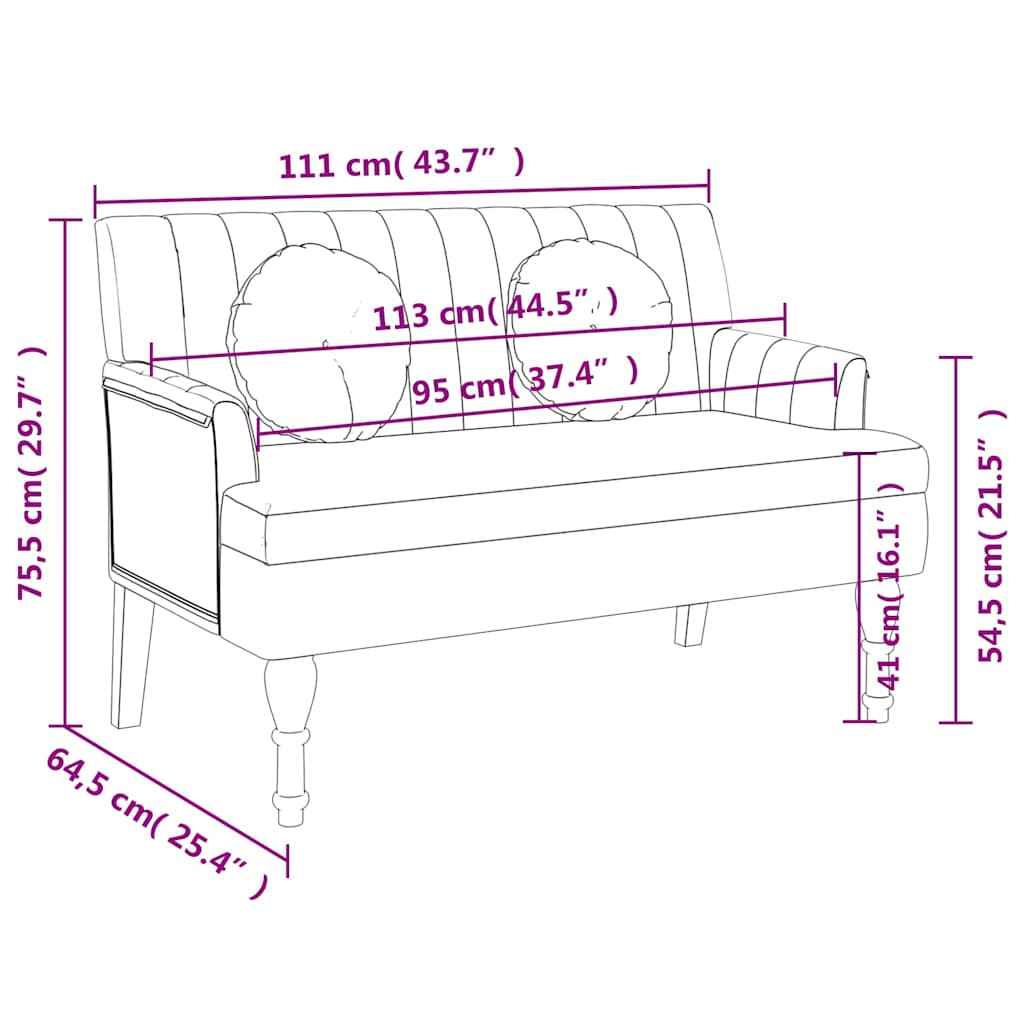 Klupa s jastucima crna 113 x 64,5 x 75,5 cm od tkanine