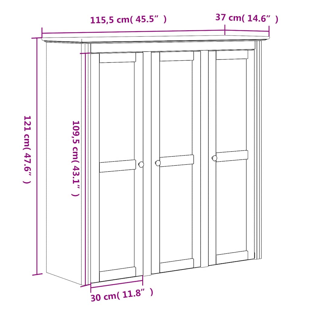 Visoka komoda BODO bijelo-smeđa 115,5x43x200,5 cm od borovine