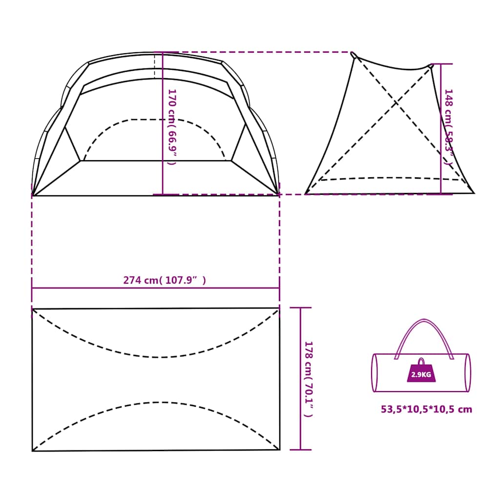 Šator za plažu morskozeleni 274x178x170/148 cm 185T poliester