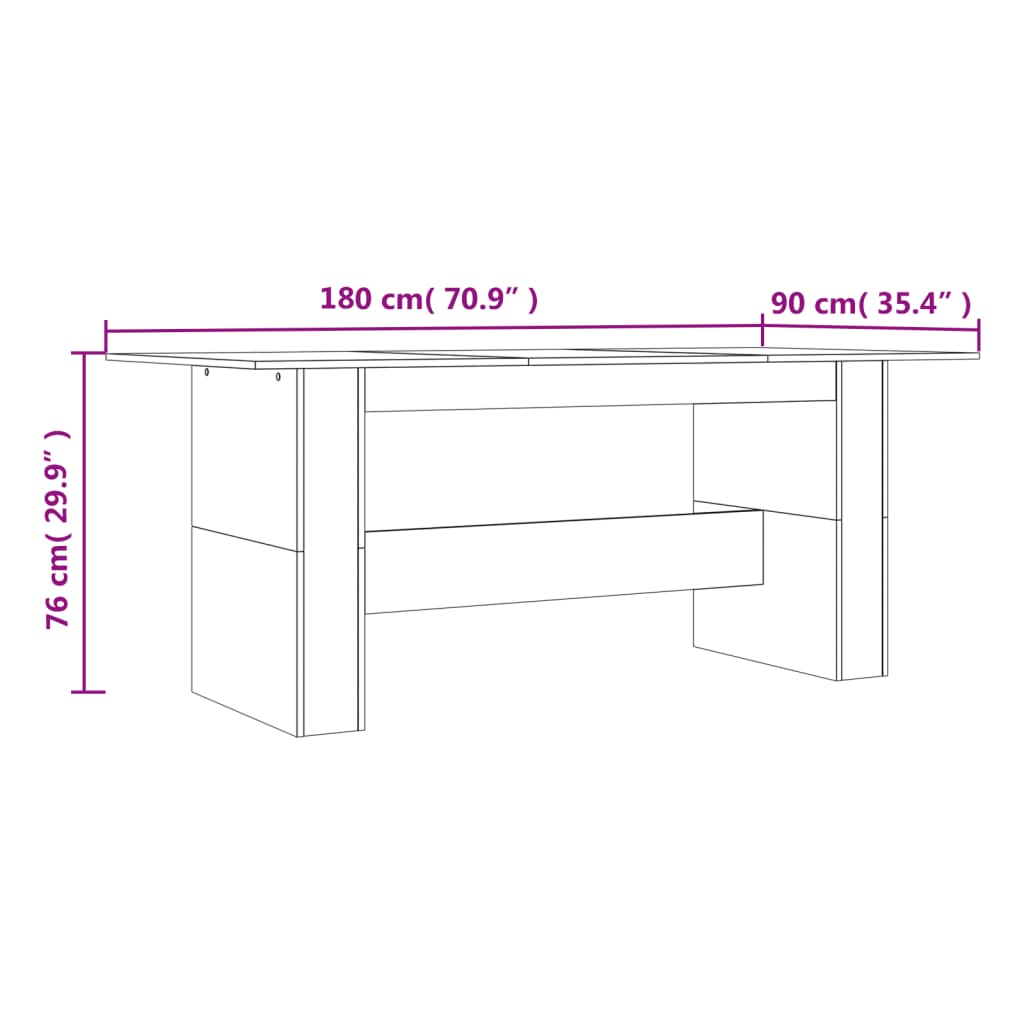 Blagovaonski stol boja dimljenog hrasta 180 x 90 x 76 cm drveni