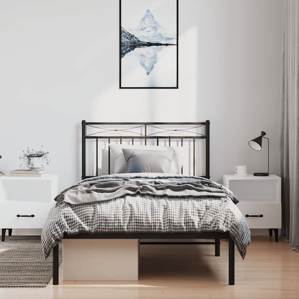 Metalni okvir za krevet s uzglavljem crni 100x190 cm
