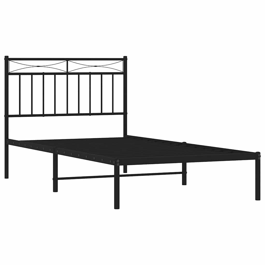 Metalni okvir za krevet s uzglavljem crni 100x190 cm