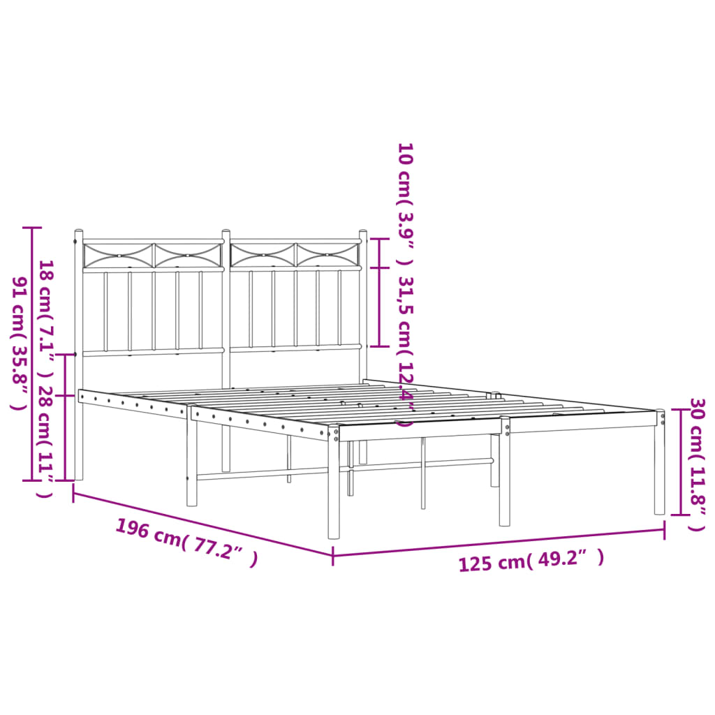 Metalni okvir za krevet s uzglavljem crni 120x190 cm