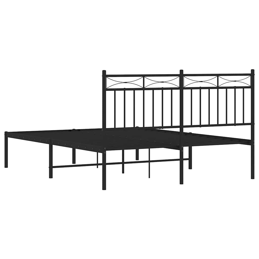 Metalni okvir za krevet s uzglavljem crni 135x190 cm