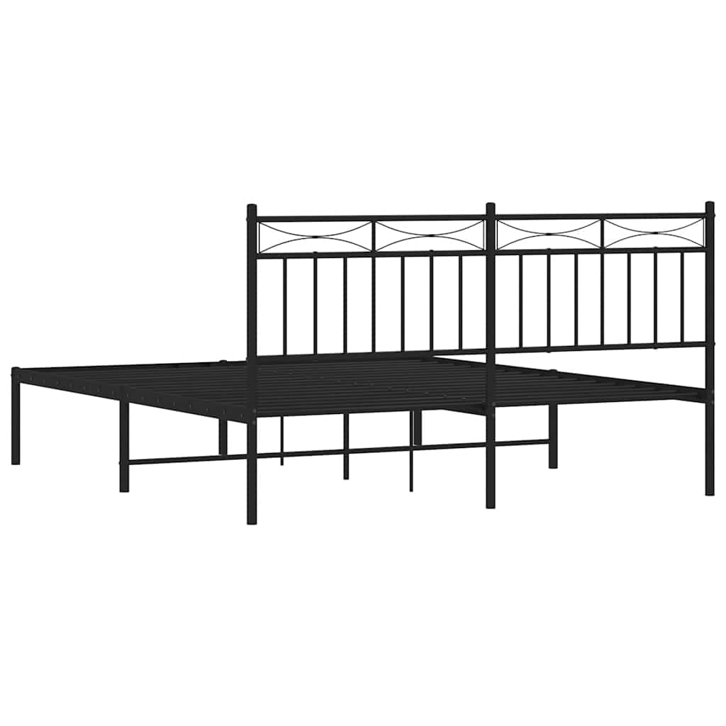 Metalni okvir za krevet s uzglavljem crni 150x200 cm