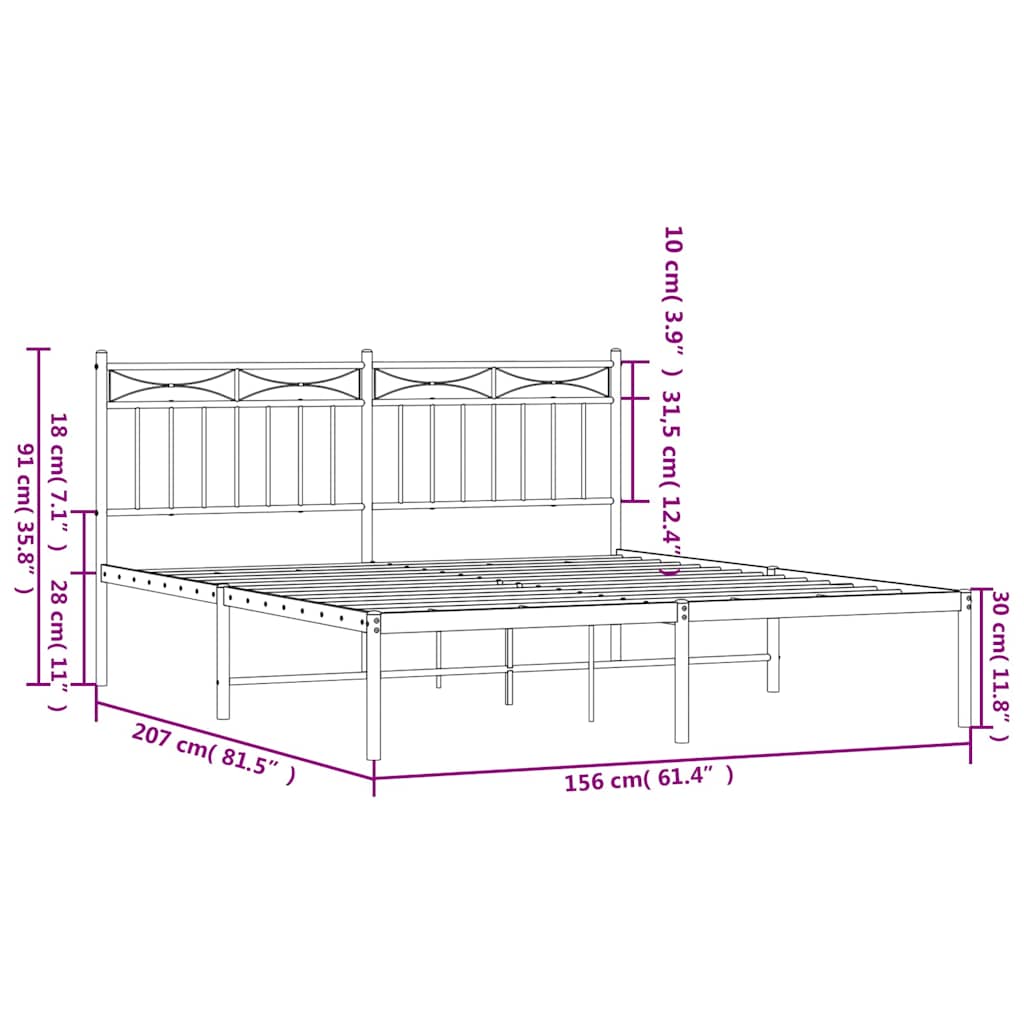 Metalni okvir za krevet s uzglavljem crni 150x200 cm