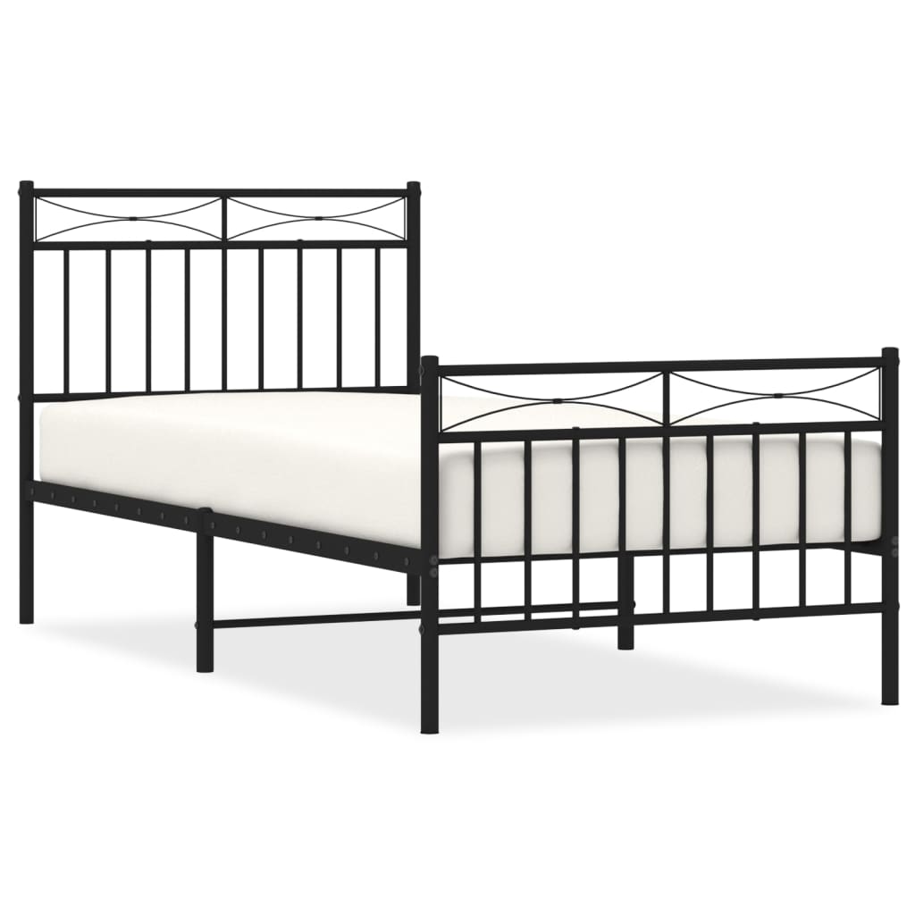 Metalni okvir kreveta uzglavlje i podnožje crni 90 x 200 cm