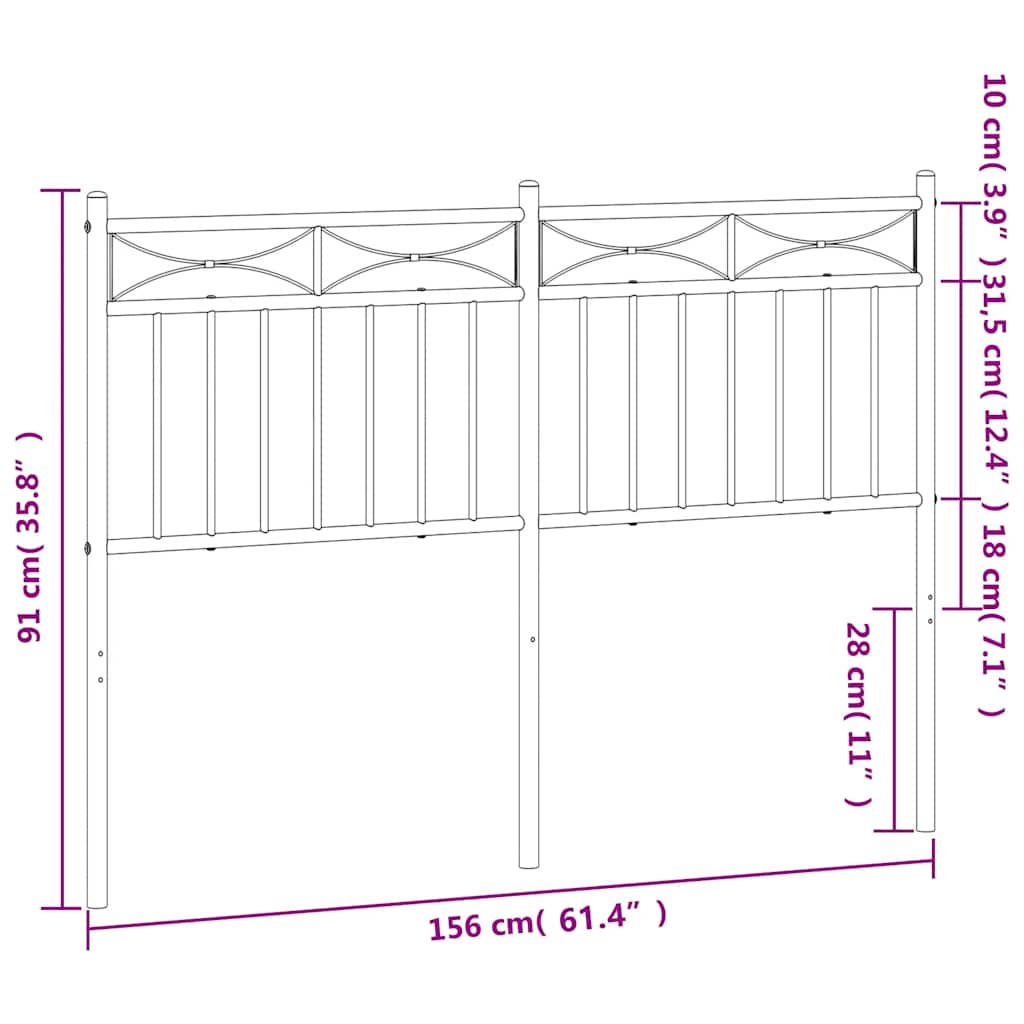 Metalno zamjensko uzglavlje crno 150 cm