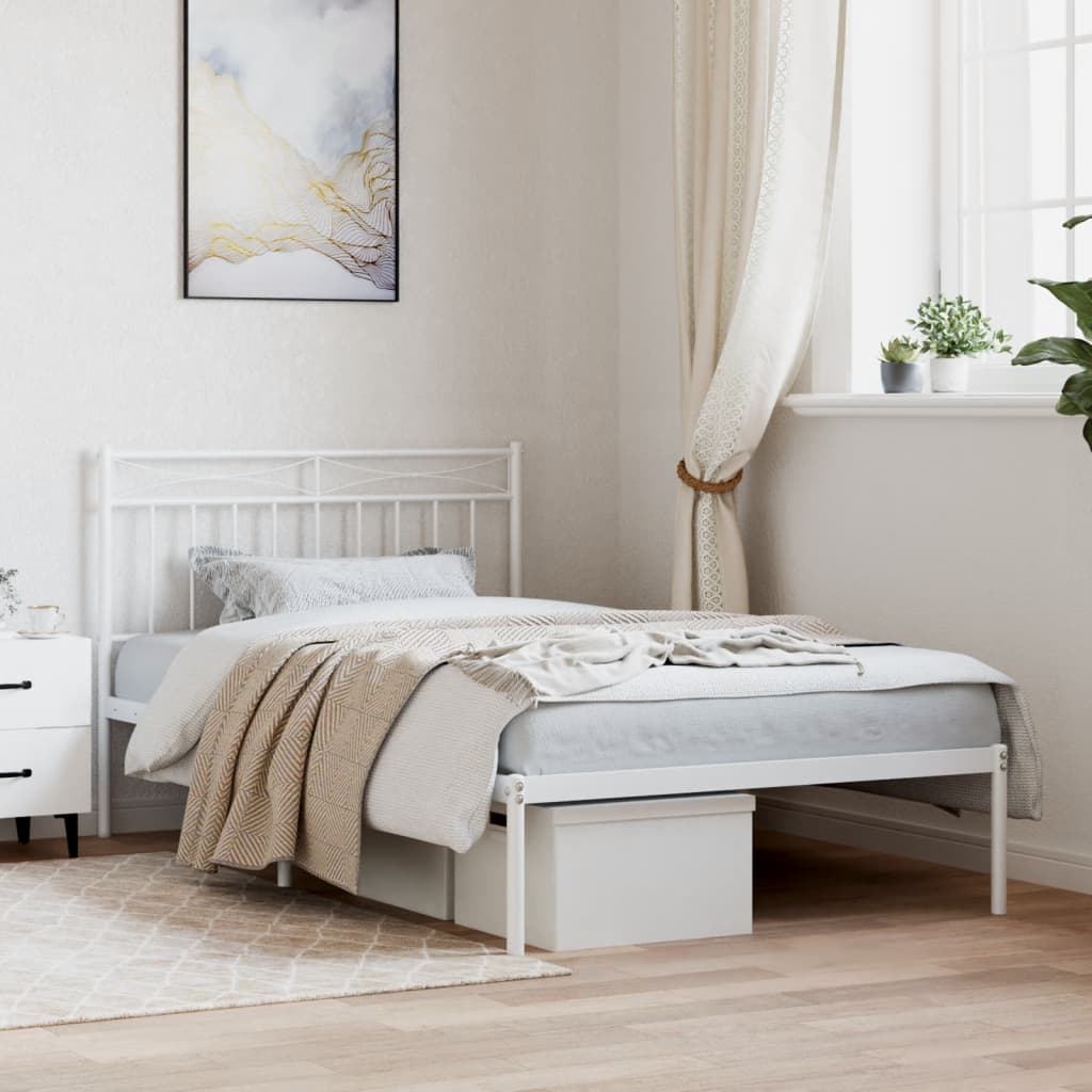 Metalni okvir za krevet s uzglavljem bijeli 107x203 cm