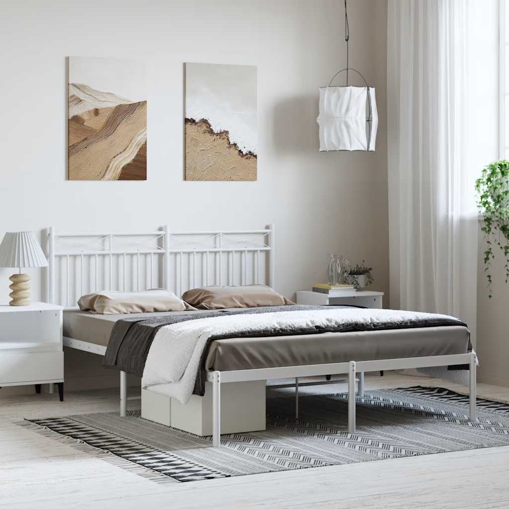 Metalni okvir za krevet s uzglavljem bijeli 135x190 cm