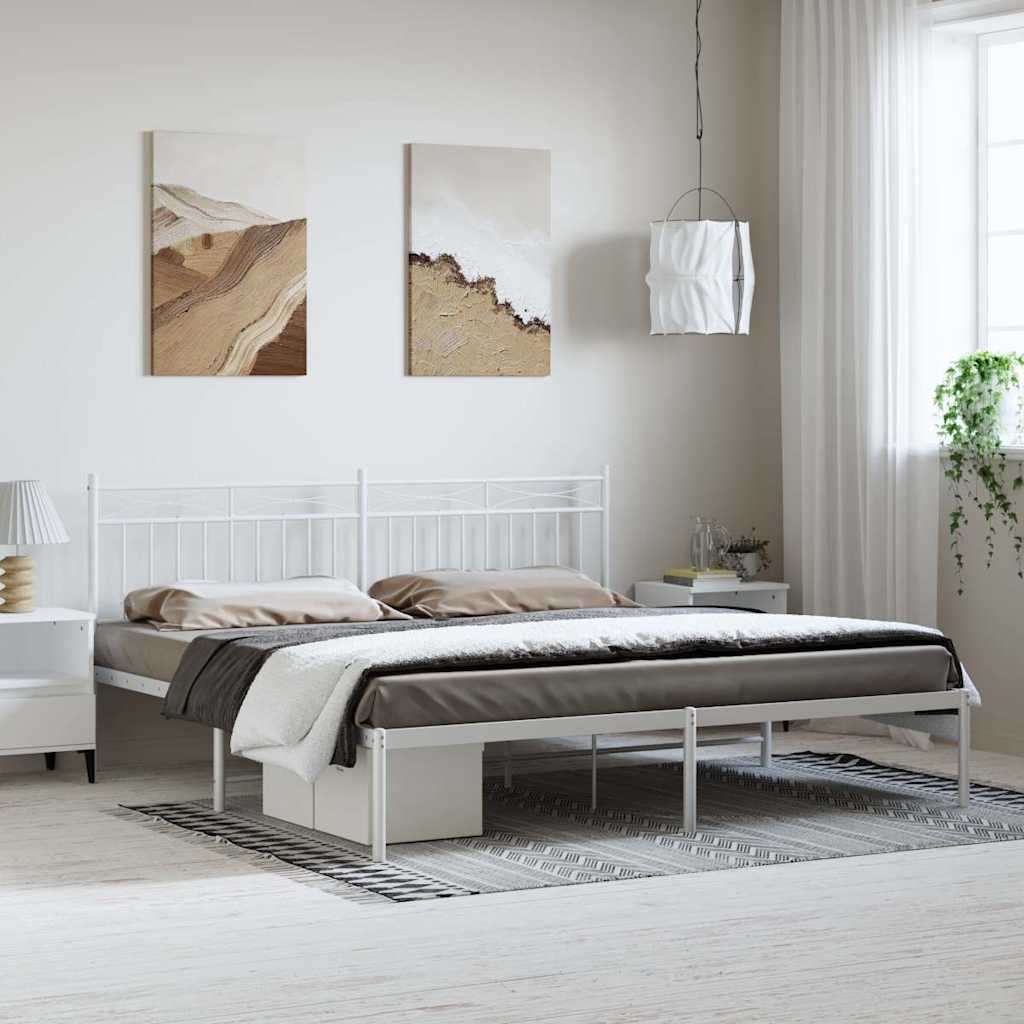 Metalni okvir za krevet s uzglavljem bijeli 193x203 cm