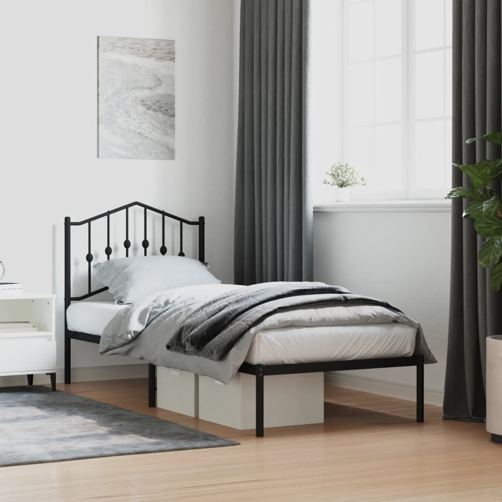 Metalni okvir za krevet s uzglavljem crni 80x200 cm