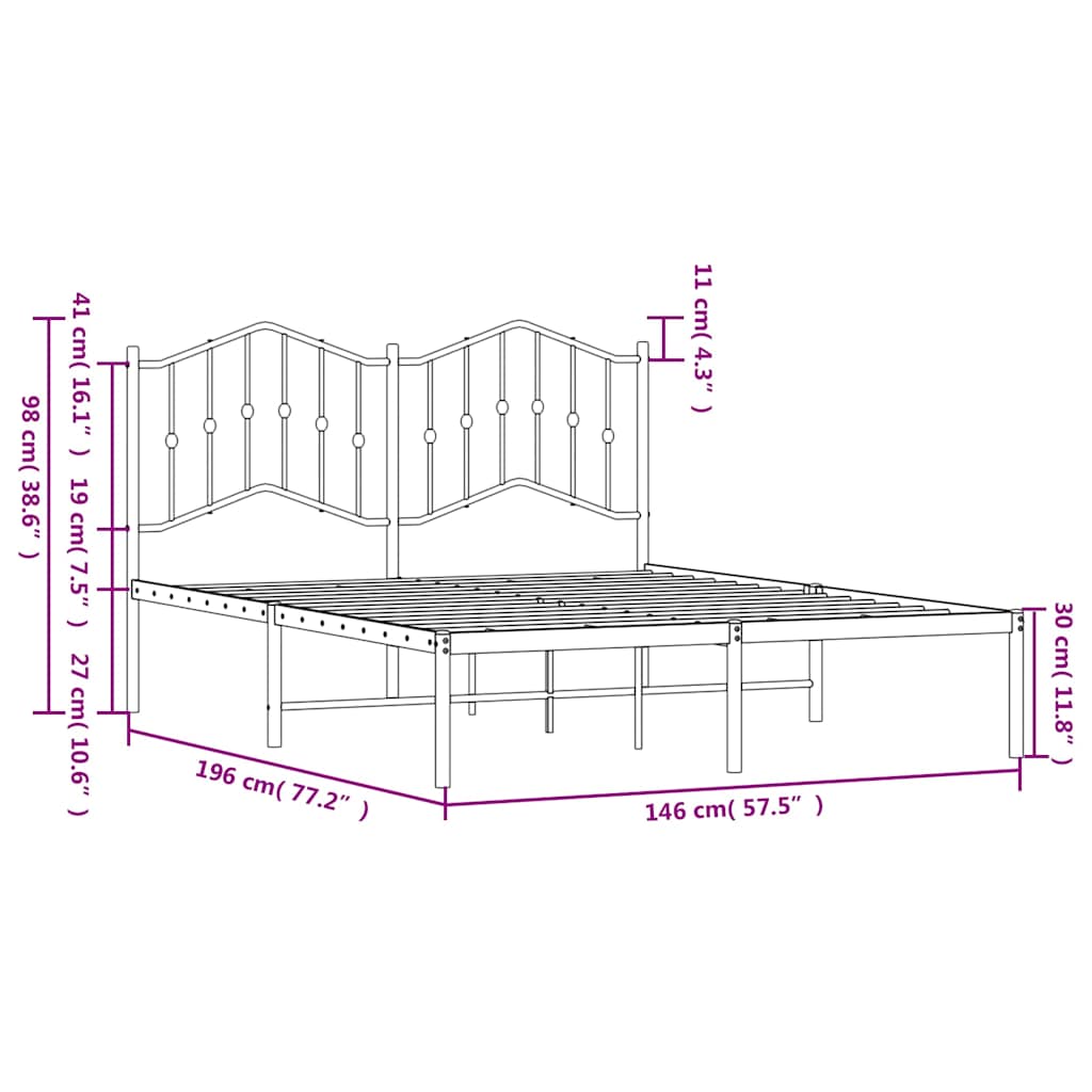 Metalni okvir za krevet s uzglavljem crni 140x190 cm