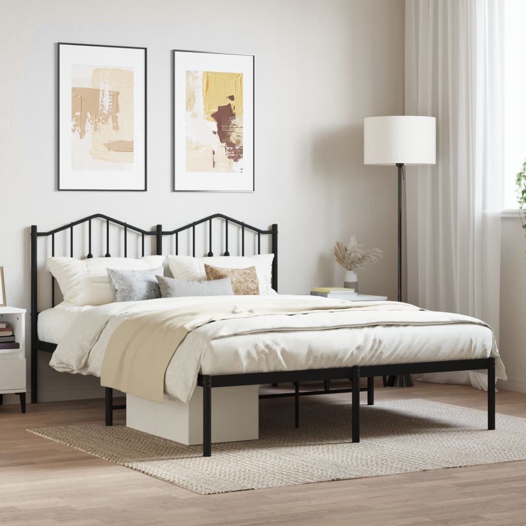 Metalni okvir za krevet s uzglavljem crni 140x200 cm