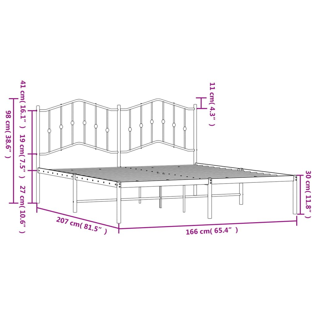 Metalni okvir za krevet s uzglavljem crni 160x200 cm