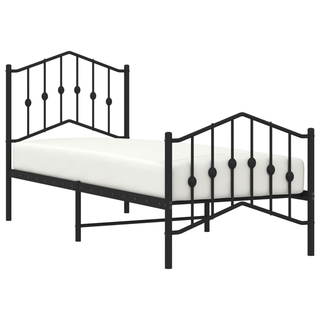 Metalni okvir kreveta s uzglavljem i podnožjem crni 75 x 190 cm