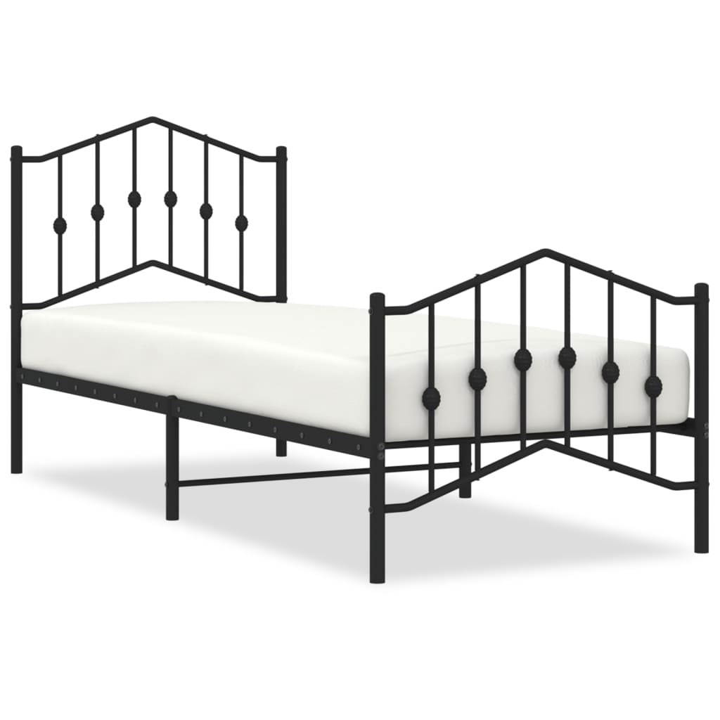 Metalni okvir kreveta s uzglavljem i podnožjem crni 80 x 200 cm