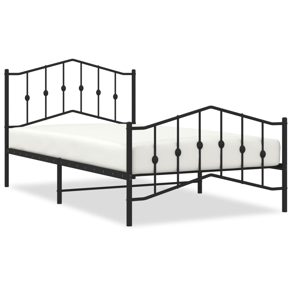 Metalni okvir kreveta s uzglavljem i podnožjem crni 107x203 cm