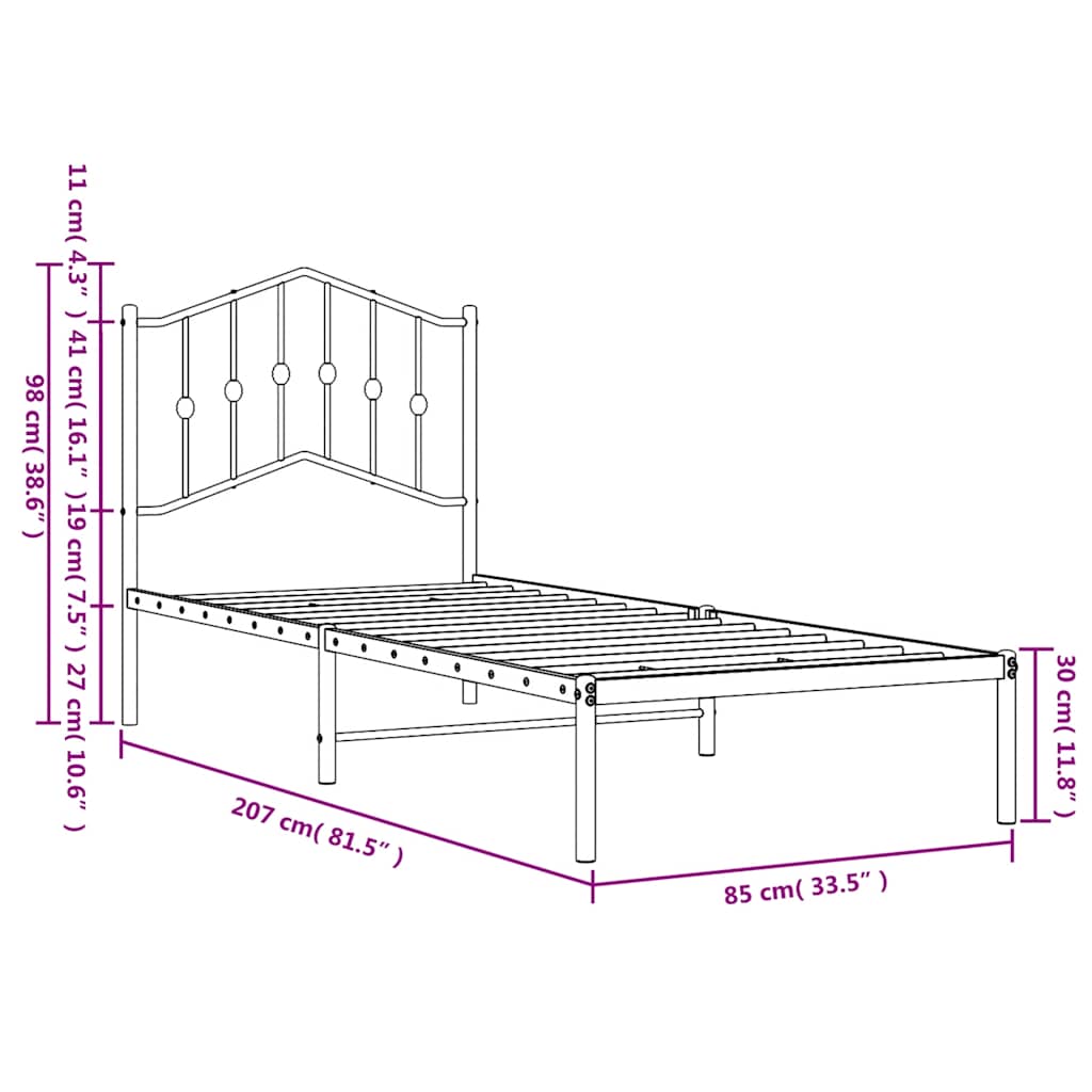 Metalni okvir za krevet s uzglavljem bijeli 80x200 cm