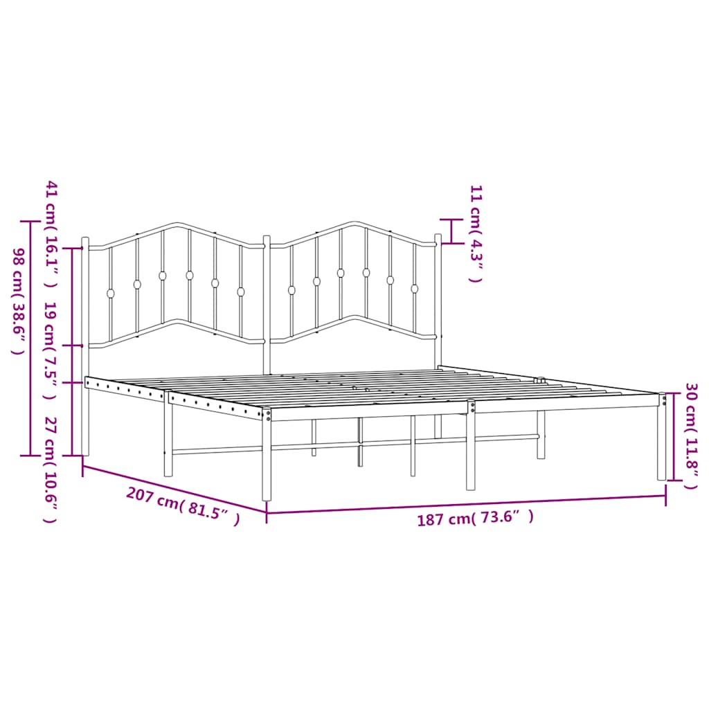 Metalni okvir za krevet s uzglavljem bijeli 180x200 cm