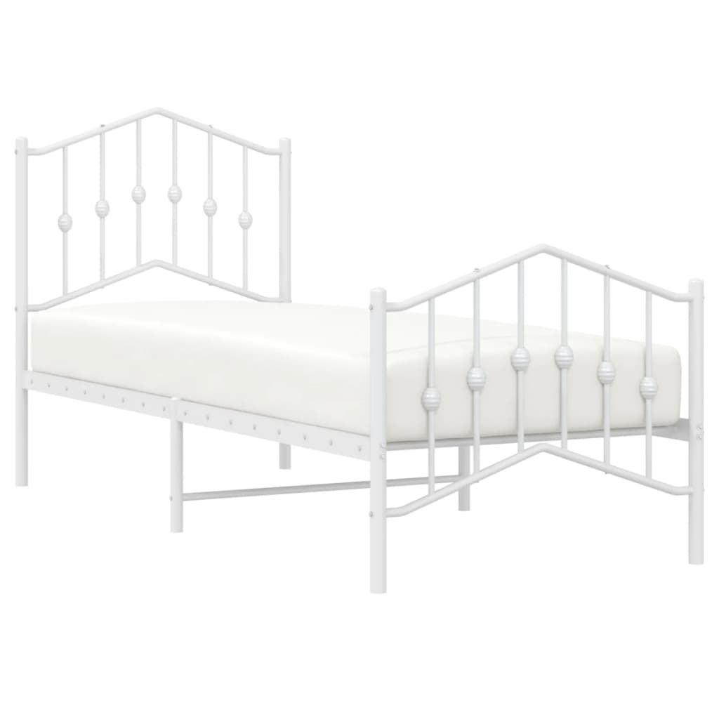 Metalni okvir kreveta s uzglavljem i podnožjem bijeli 75x190 cm