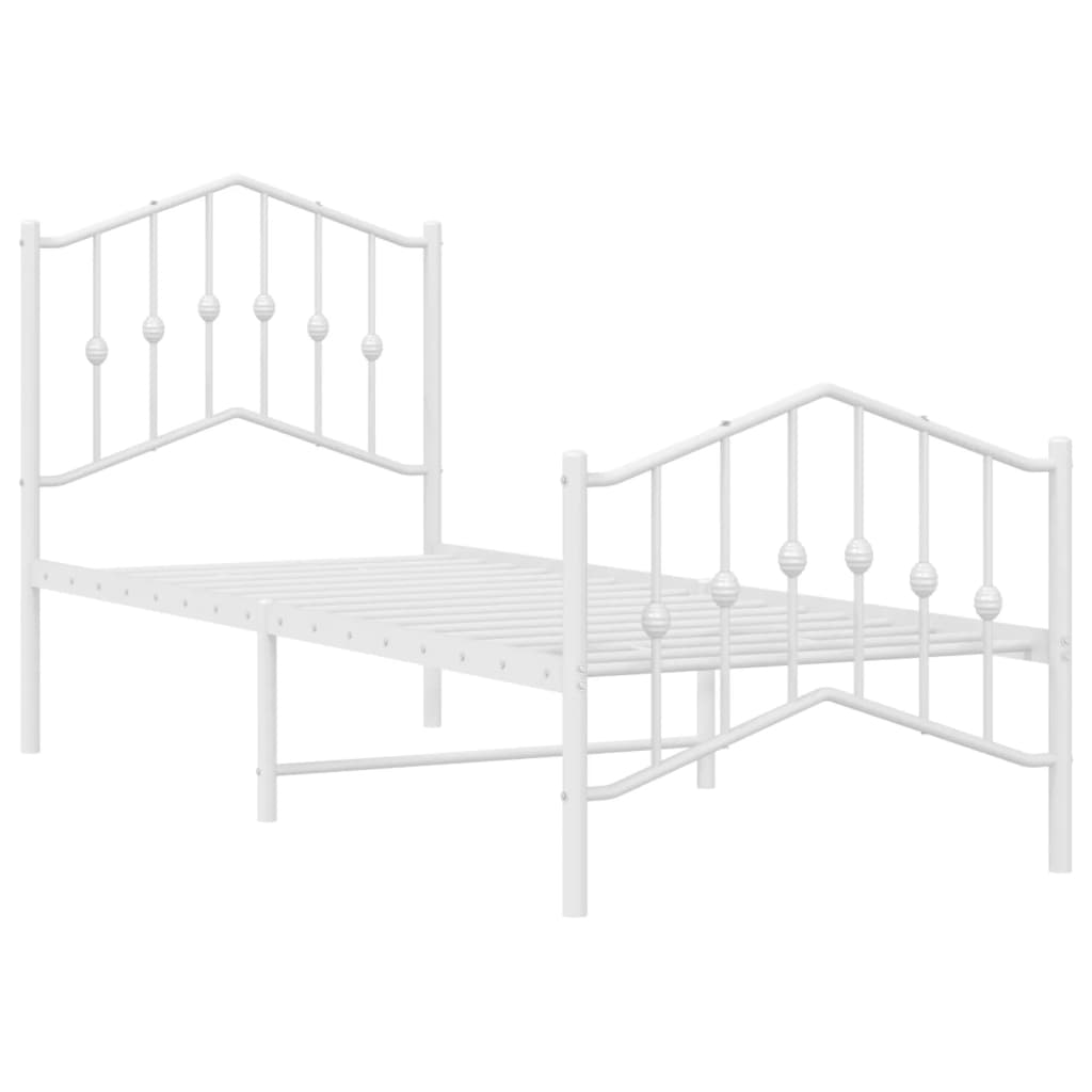Metalni okvir kreveta s uzglavljem i podnožjem bijeli 75x190 cm