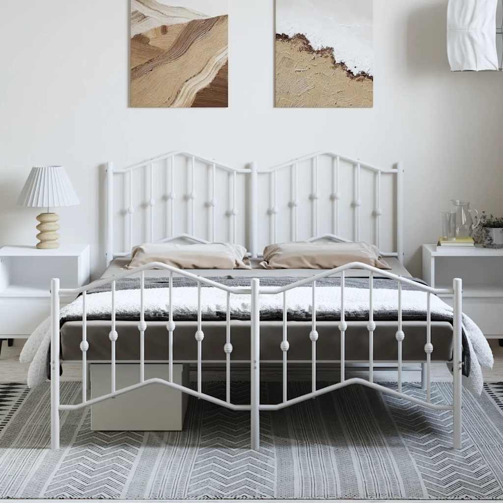 Metalni okvir kreveta uzglavlje i podnožje bijeli 135 x 190 cm