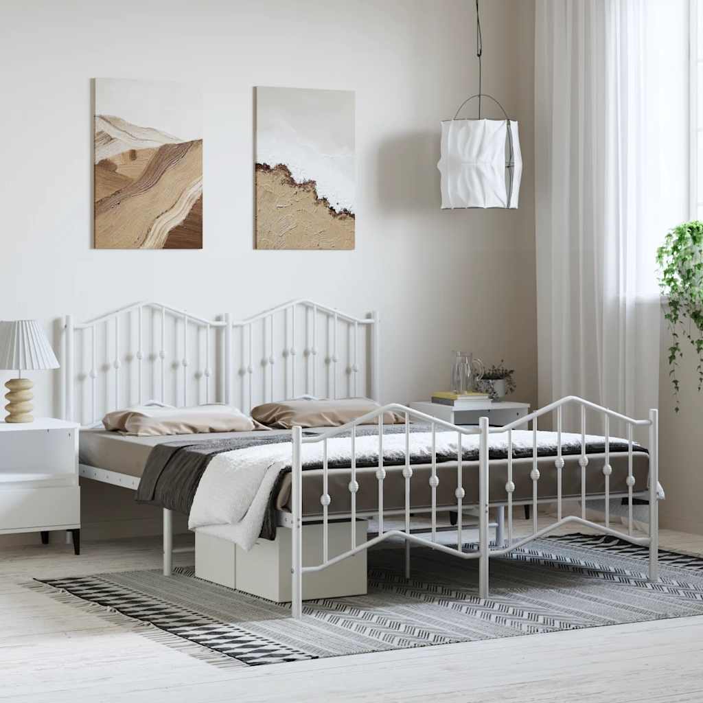 Metalni okvir kreveta uzglavlje i podnožje bijeli 135 x 190 cm