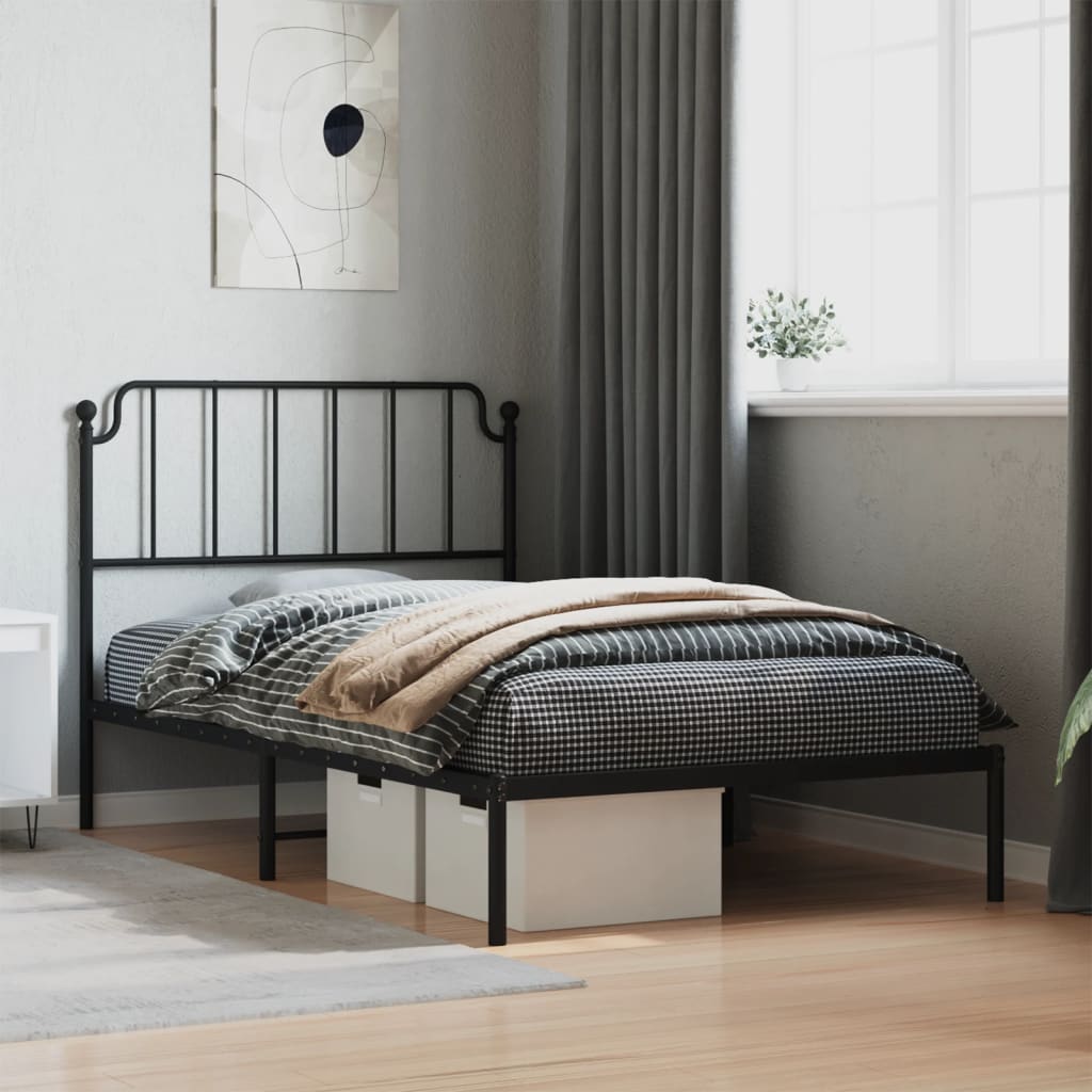 Metalni okvir za krevet s uzglavljem crni 107x203 cm