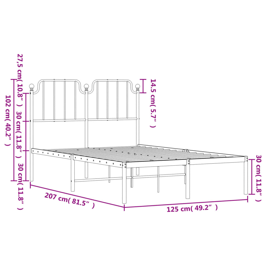 Metalni okvir za krevet s uzglavljem bijeli 120x200 cm