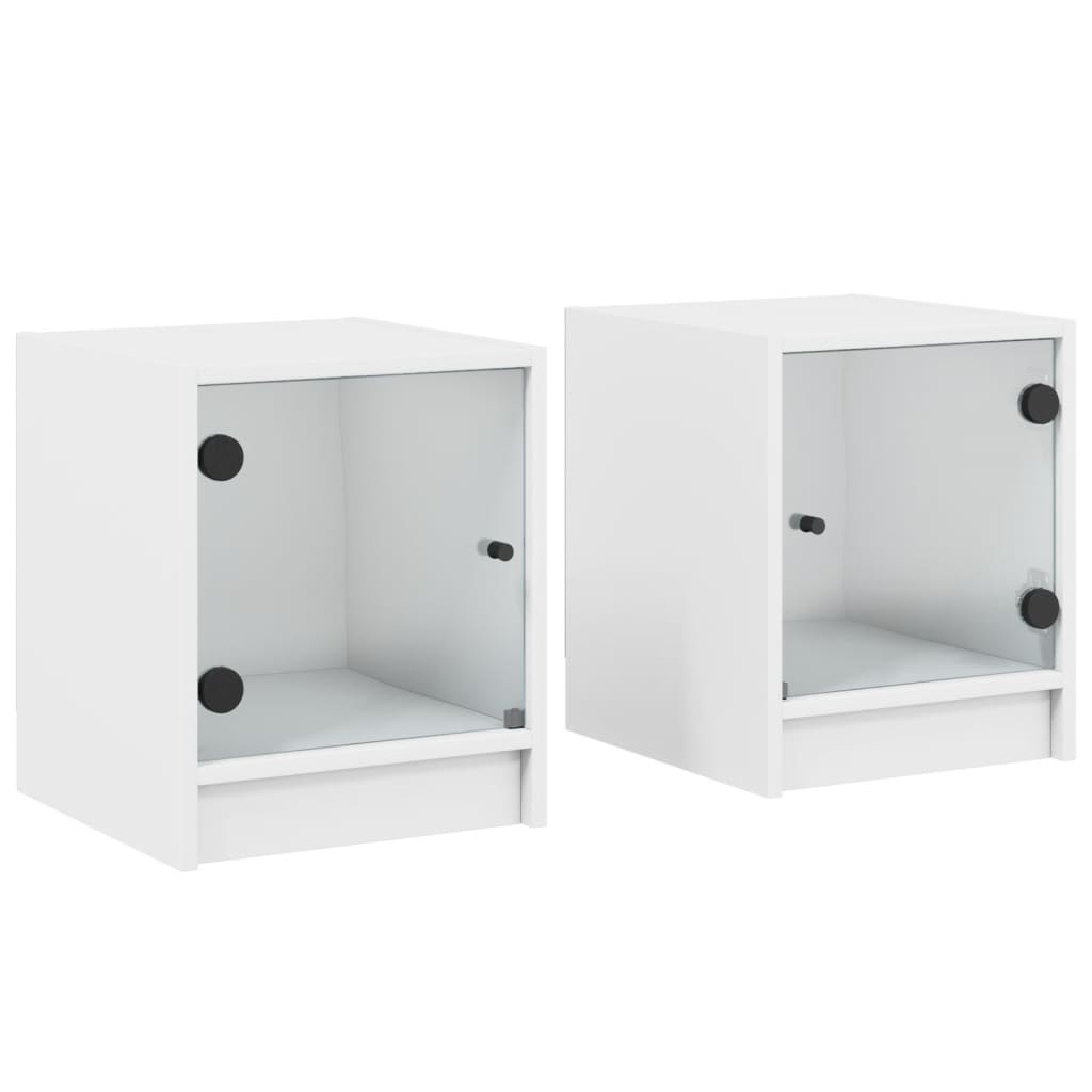 Noćni ormarići sa staklenim vratima 2 kom bijeli 35x37x42 cm