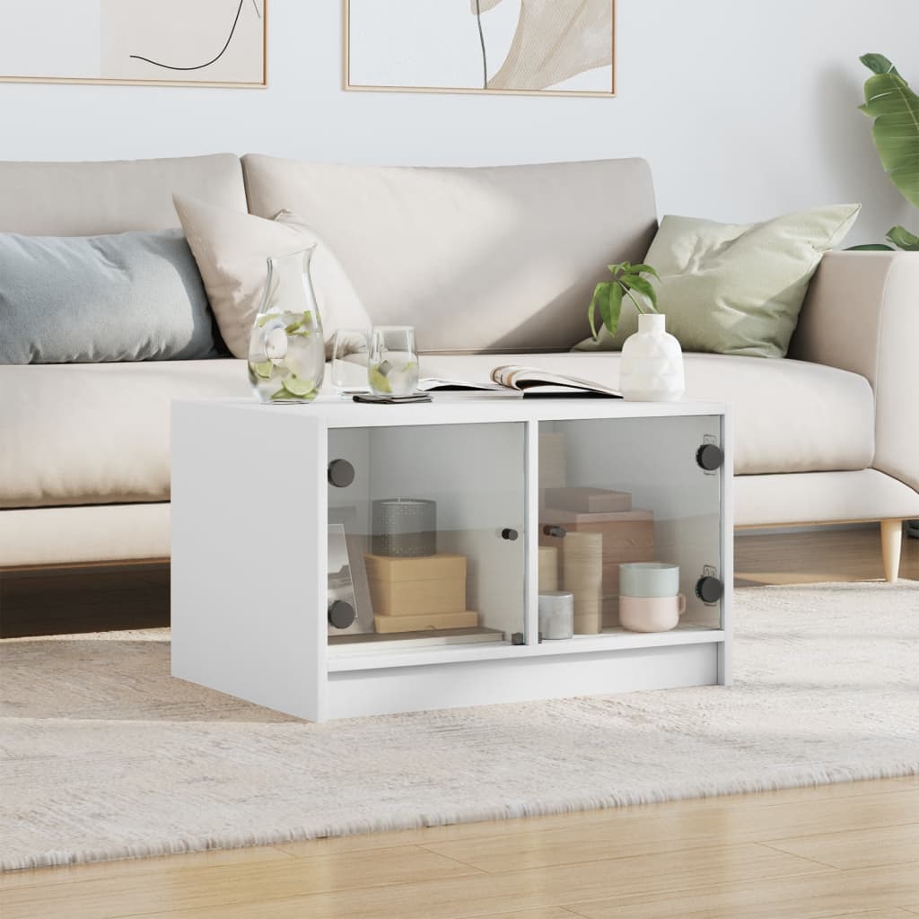 Stolić za kavu sa staklenim vratima bijeli 68x50x42 cm