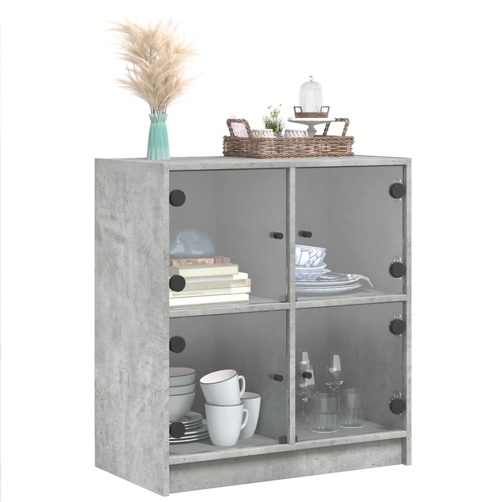 Bočni ormarić sa staklenim vratima boja betona 68x37x75,5 cm