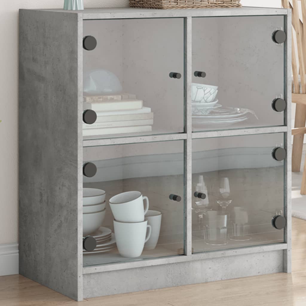 Bočni ormarić sa staklenim vratima boja betona 68x37x75,5 cm