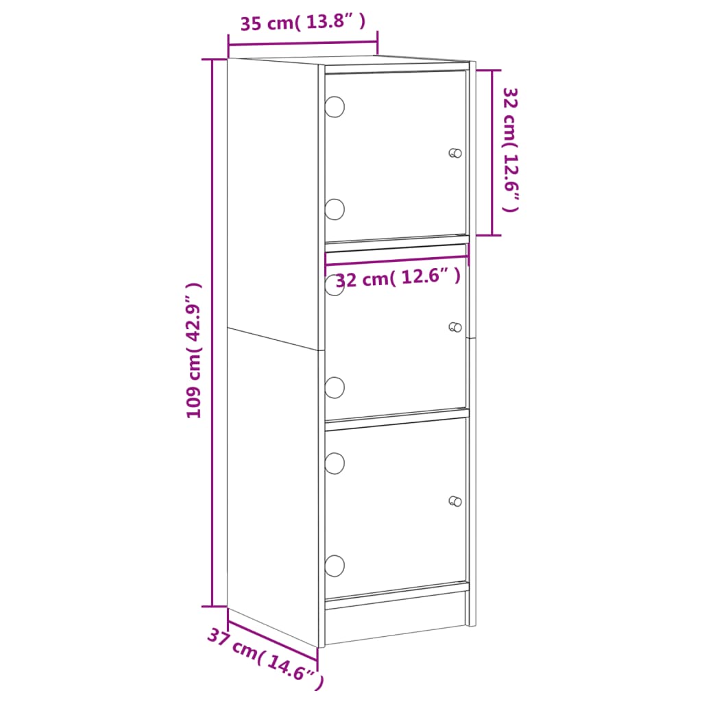 Visoka komoda sa staklenim vratima bijela 35 x 37 x 109 cm