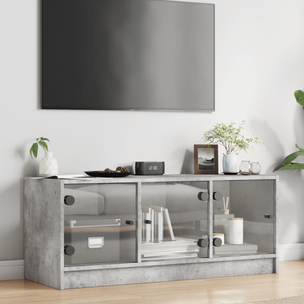TV ormarić sa staklenim vratima boja betona 102x37x42 cm