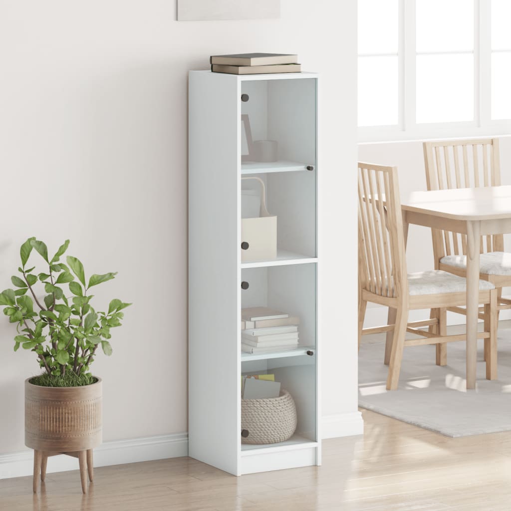 Visoka komoda sa staklenim vratima bijela 35 x 37 x 142 cm