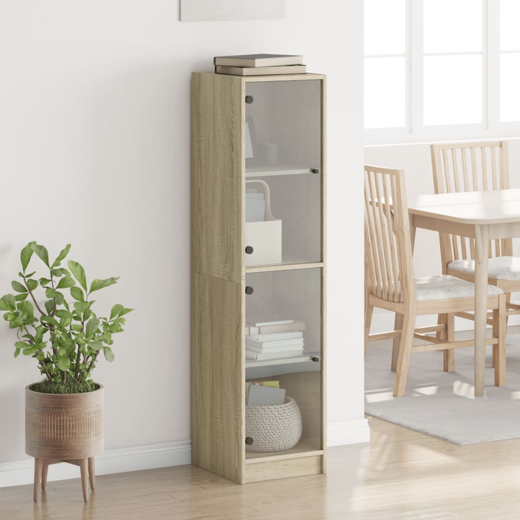 Visoka komoda sa staklenim vratima boja hrasta 35 x 37 x 142 cm