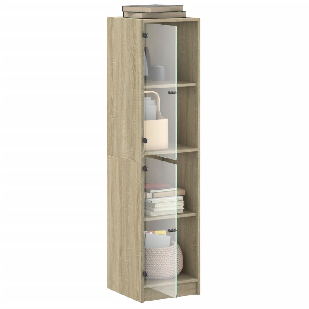 Visoka komoda sa staklenim vratima boja hrasta 35 x 37 x 142 cm