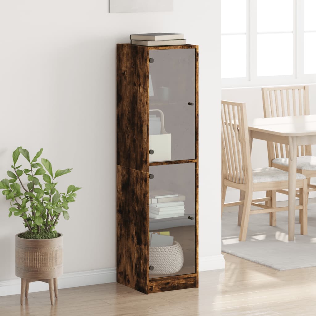 Visoka komoda sa staklenim vratima boja hrasta 35 x 37 x 142 cm