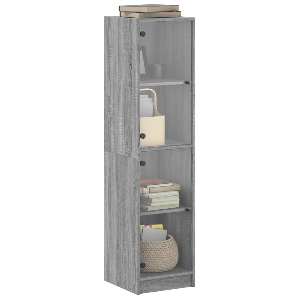 Visoka komoda sa staklenim vratima boja hrasta 35 x 37 x 142 cm
