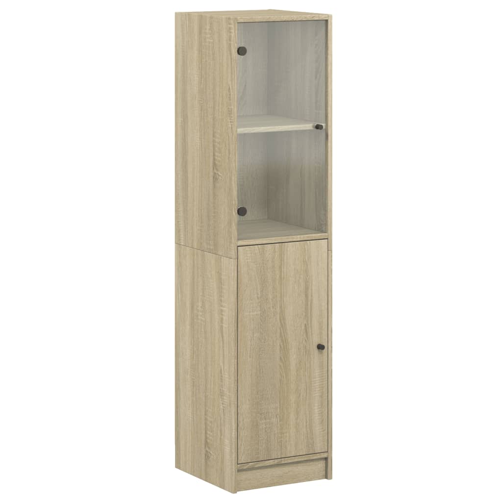 Visoka komoda sa staklenim vratima boja hrasta 35 x 37 x 142 cm