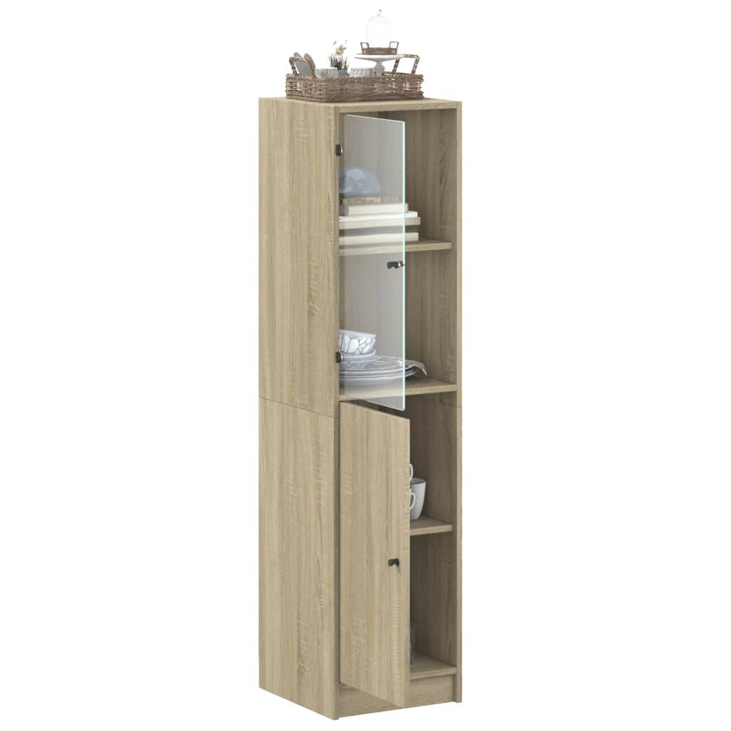 Visoka komoda sa staklenim vratima boja hrasta 35 x 37 x 142 cm