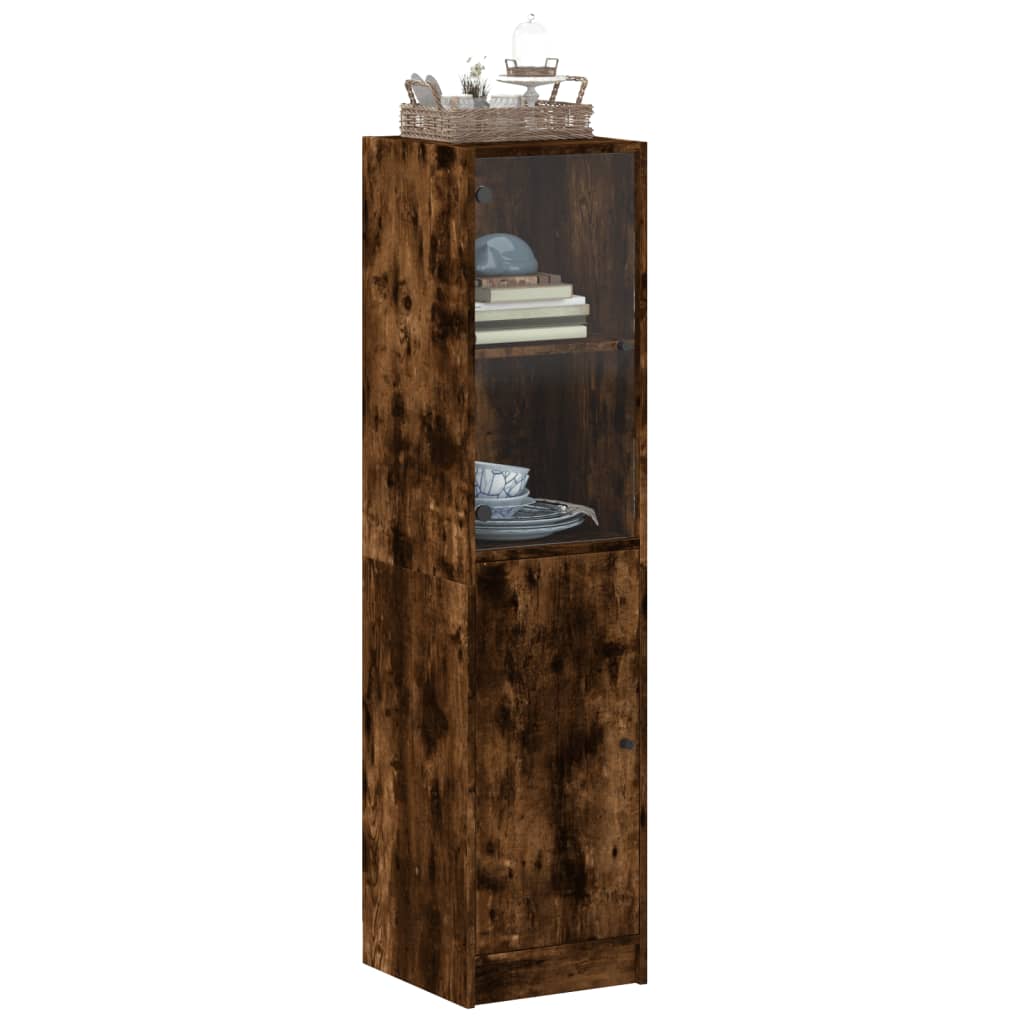 Visoka komoda sa staklenim vratima boja hrasta 35 x 37 x 142 cm