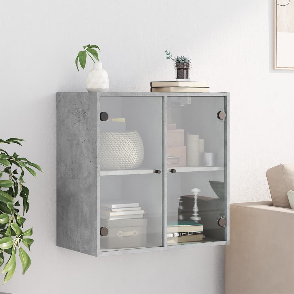 Zidni ormarić sa staklenim vratima boja betona 68x37x68,5 cm