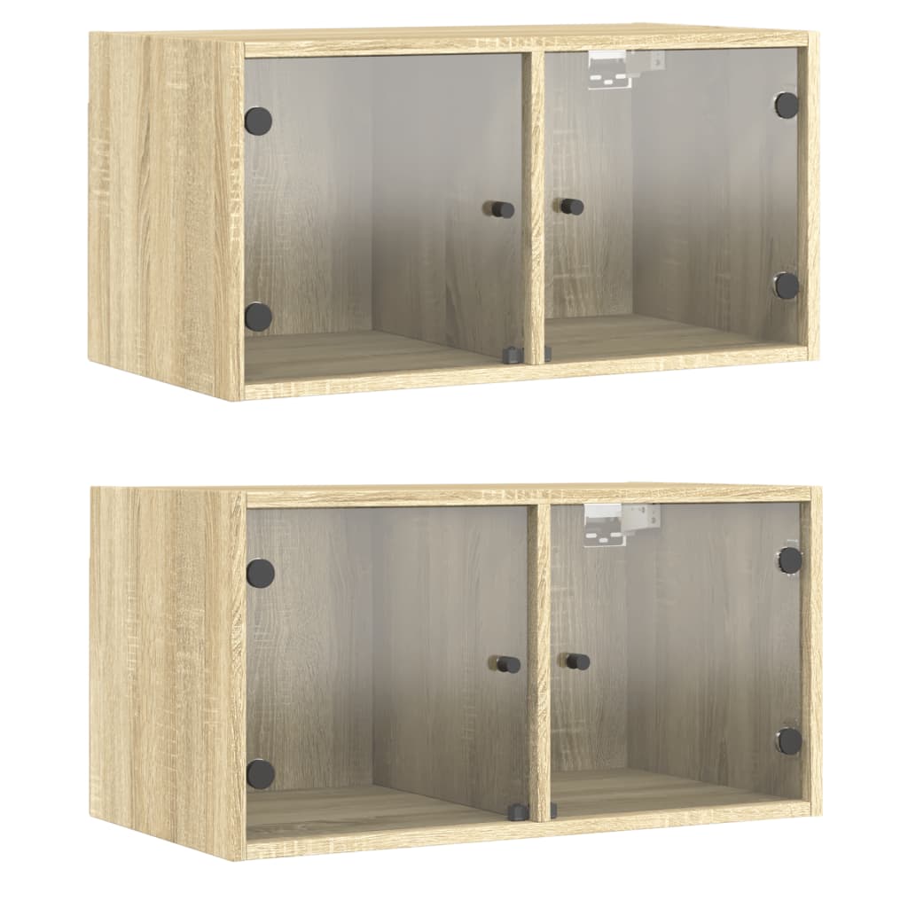 Zidni ormarići staklena vrata 2 kom boja hrasta 68,5x37x35 cm
