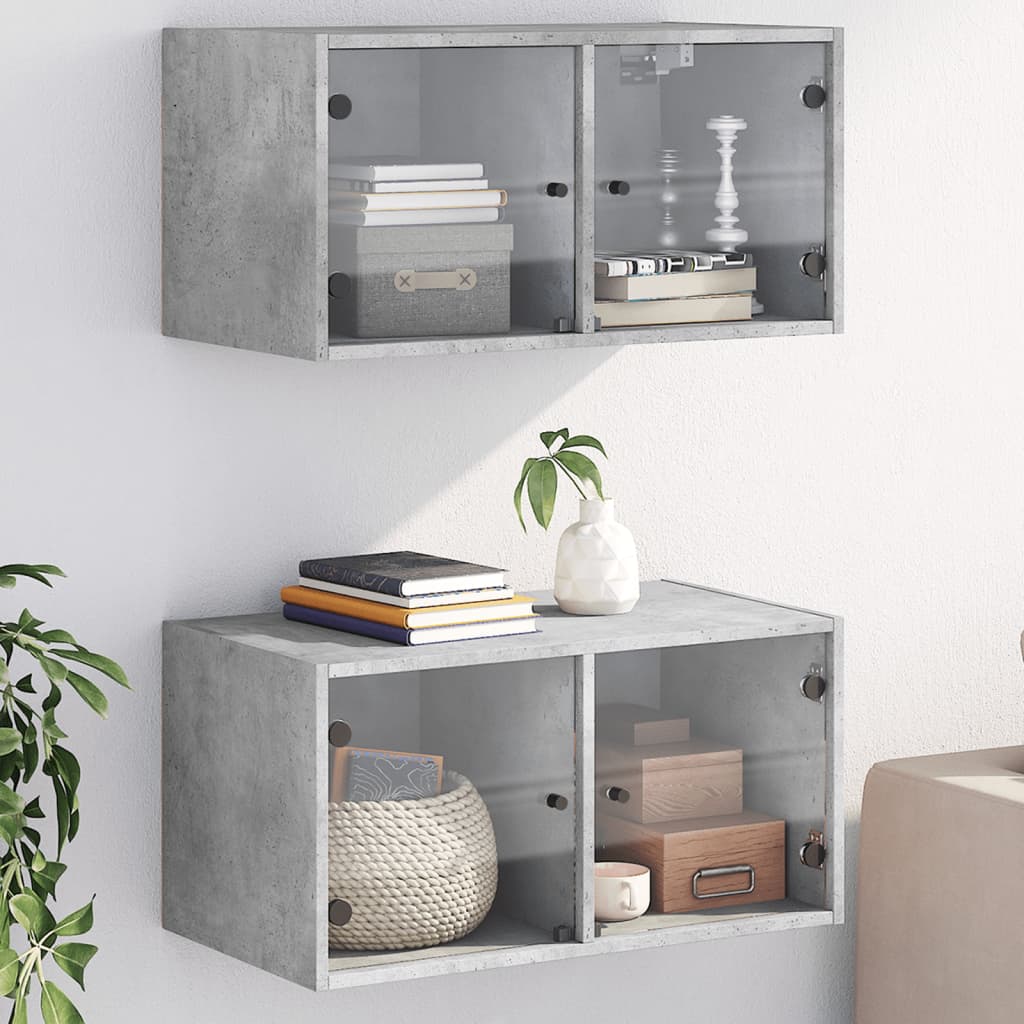 Zidni ormarići staklena vrata 2 kom boja betona 68,5x37x35 cm
